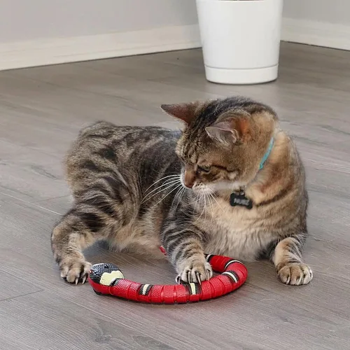 Vista 5 de SPOT Wigglin' Snake - Juguete electrónico interactivo para gatos, deslizadores y deslizadores de serpiente activados por tacto para entretener a
