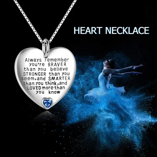 Vista 5 de YFN Collar con colgante de plata de ley con texto en inglés "Always Remember You are Braver Than You Believe