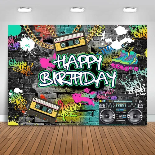 Vista 10 de Mocsicka Graffiti Telón de Fondo de los Años 80 y 90 Urbano Retro Fiesta de Cumpleaños Fondo de los Años 80 y 90 Hip Hop Rock Fiesta Decoración