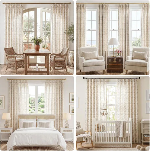 Vista 8 de Cortinas plisadas semitraslúcidas filtrantes de luz, de mezcla de lino de lujo, para sala de estar, dormitorio, comedor, casa rural estampada, juego