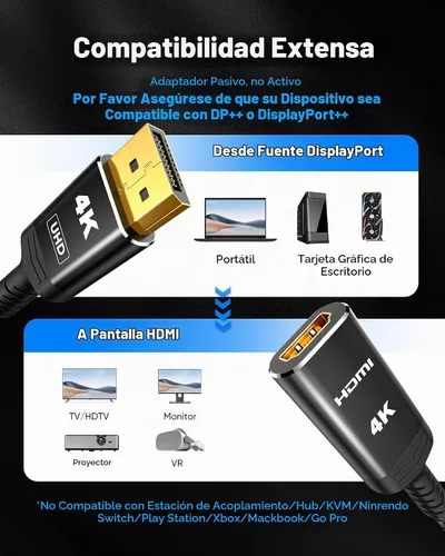 Vista 7 de Highwings Adaptador DisplayPort a HDMI de 4K, Cable Convertidor Adaptador DP a HDMI Unidireccional Macho a Hembra, Adaptador HDMI Compatible