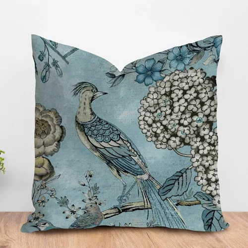 Vista 10 de ArogGeld Fundas de almohada de granja de camelia y pavo real, color rosa, rubor, chinoiserie, pájaro, blanco, lino, funda de cojín chinoiserie