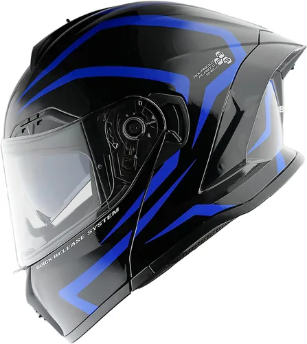 Vista 6 de 1Storm Nuevo Casco Modular de Motocicleta con Visera Dual, Protección Solar Completa y Luz Trasera LED Recargable: LED-X90 Flecha Azul