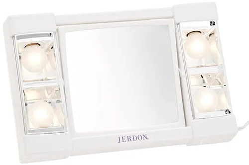 Vista 9 de JERDON Espejo de maquillaje de dos caras con luces, espejo de tocador con aumento 3X e iluminación sin deslumbramiento, base blanca, modelo J1010