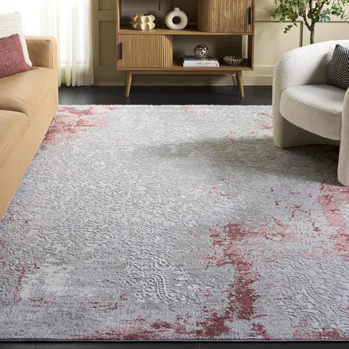 Vista 13 de SAFAVIEH Meadow Collection - Alfombra decorativa de 2 x 5 pies, gris claro y rosa, diseño abstracto moderno, no desprende pelusa y de fácil cuidado