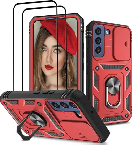 Vista 20 de Jeylly Funda para Galaxy A12 con cubierta deslizante para cámara, protector de pantalla de vidrio templado, protección híbrida de policarbonato duro