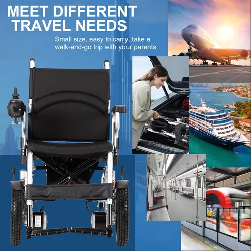 Vista 8 de Silla de ruedas eléctrica ligera, sillas de ruedas eléctricas plegables para adultos, silla de ruedas motorizada de 500 W con motores duales