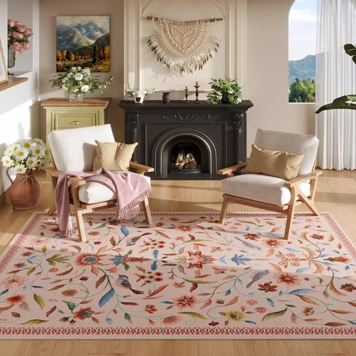 Vista 19 de Alfombra de entrada vintage con medallón floral de 2 x 3 pulgadas, lavable a máquina, alfombra de entrada de pelo bajo, suave, pequeña, alfombra