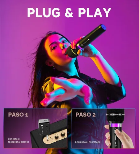 Vista 7 de Micrófono inalámbrico, micrófonos inalámbricos recargables con conexión de chip uno a uno y luces LED, duración de 40 horas, recepción de rango