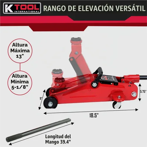 Vista 7 de K Tool International Gato de servicio hidráulico 63103A, rango de elevación de 5-1/8 a 13 pulgadas, acero resistente, ruedas giratorias, protección
