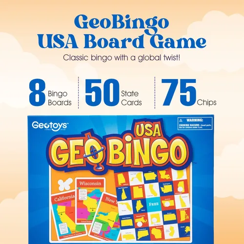 Vista 2 de GeoToys GeoBingo, USA Bingo para niños de 4 años en adelante, juego de geografía para el hogar, escuela o campamento, divertido juego educativo