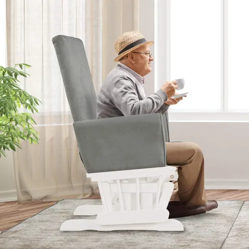 Vista 7 de Costzon Juego de cojín mecedor y otomano para bebé, muebles de madera para bebé, para siestas, lactancia, lectura, deslizador tapizado y silla Gris