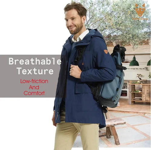 Vista 2 de ALPHA CAMP Men Waterproof Jacket with Hood Rain Coat Windbreaker All Weather Breathable Long Soft Shell