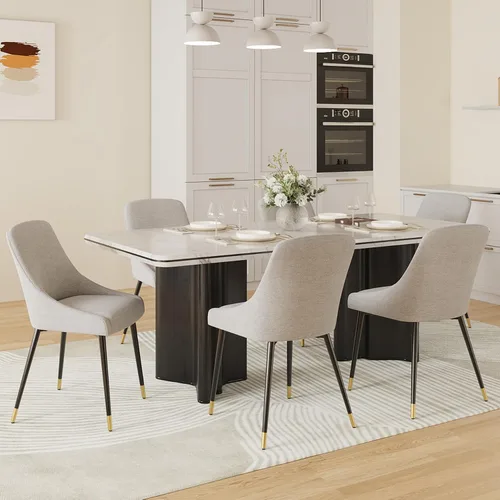 Vista 15 de COLAMY LUMA - Juego de 2 sillas de comedor de tela tapizada con patas de metal y cojín acolchado, sillas laterales sin brazos para comedor, cocina