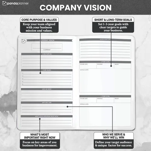 Vista 5 de Panda Planner - Agenda diaria sin fecha, organización de 90 días, productividad para emprendedores, objetivos establecidos, agenda semanal y mensual