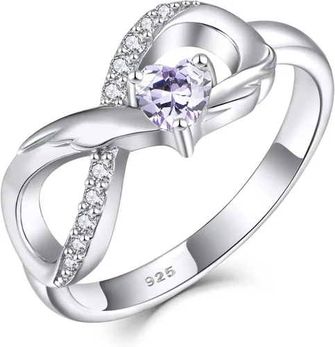Vista 18 de STARCHENIE Anillo de Promesa Infinita de Plata de Ley 925 con Alas de Ángel y Anillo de Corazón para Mujer Talla 5-10 01-Granate-Enero