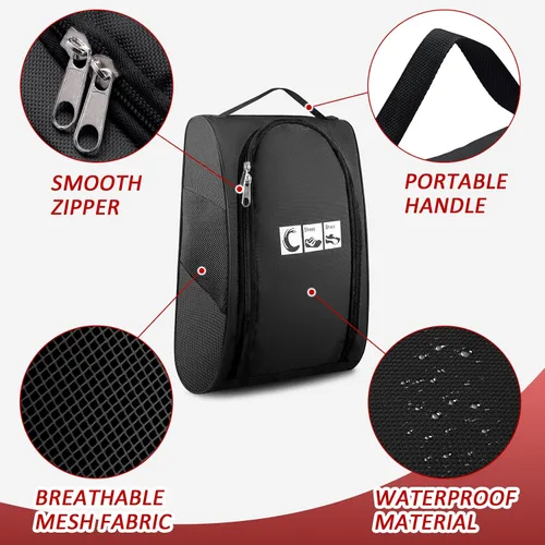 Vista 3 de Bolso portátil del zapato del viaje de Oxford, organizador impermeable del almacenamiento del embalaje del zapato con cierre de cremallera, Negro