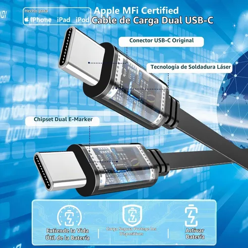 Vista 2 de Cargador retráctil certificado MFi de Apple, cargador de coche de 120W PD Bronce negro