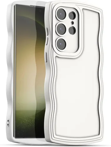 Vista 9 de AICase Lindo marco ondulado rizado de color sólido suave compatible con funda de teléfono Samsung Galaxy (beige, Galaxy S20)