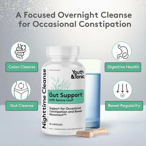 Vista 3 de Youth & Tonic Suplemento de limpieza intestinal durante la noche para alivio ocasional del estreñimiento, desintoxicación de limpieza intestinal