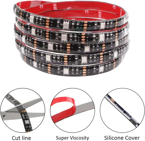 Vista 2 de Tira de luces LED con pilas, tira de luces LED RGB con mini controlador, impermeable, tira de luces LED con batería, luces LED que cambian