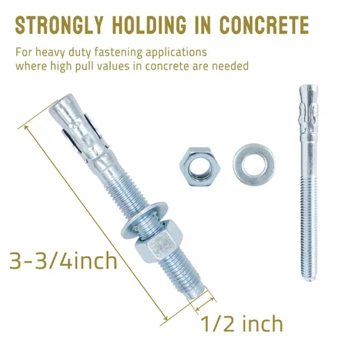 Vista 2 de Anclaje de cuña de 1/2" x 3-3/4", anclajes de hormigón chapados en zinc, sujetadores de pernos de expansión resistentes para ladrillos/bloques