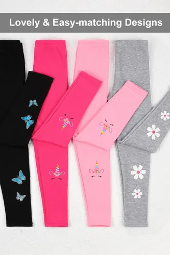 Vista 5 de Cooraby Paquete de 4 leggings cálidos de invierno para niñas, con forro polar, elásticos, térmicos, pantalones de longitud completa