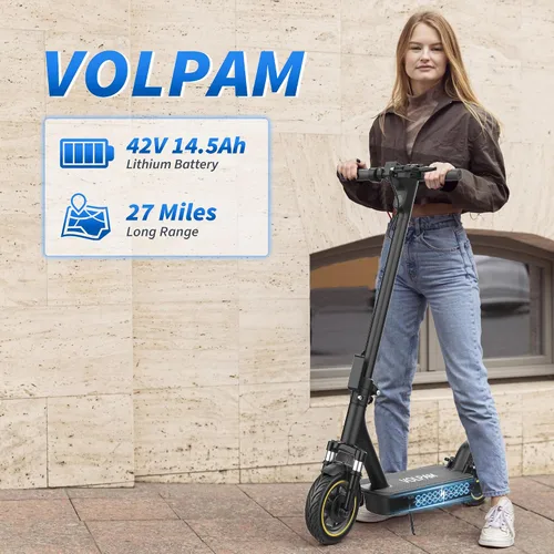 Vista 11 de Electric Scooter, 500W Motor, 28 Miles Range, Dual Suspensions Negro - amarillo