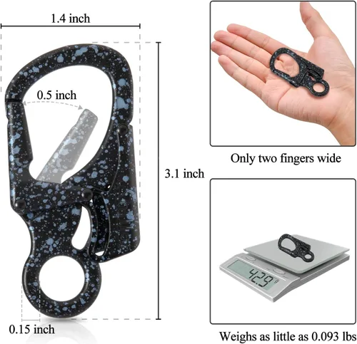 Vista 2 de Ahiller Mosquetón con clip, diseño de doble bloqueo antiapertura, llavero pesado de 3" de aleación de zinc para camping al aire libre, senderismo