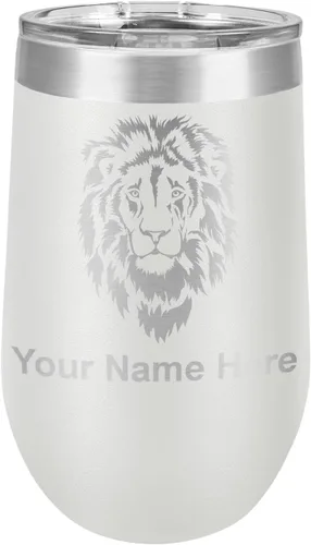 Vista 14 de LaserGram Vaso de vino de acero inoxidable de doble pared, cabeza de león, grabado personalizado incluido (negro)