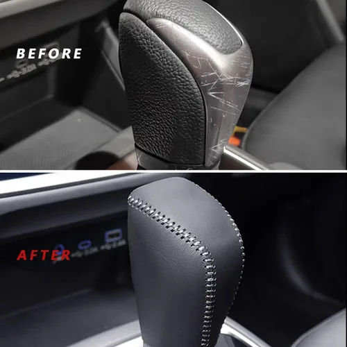 Vista 2 de Cubierta de Cuero para Pomos de Palanca de Cambios de Automóvil, Cubierta de Mango de Engranaje de Palanca de Cambios para Subaru Crosstrek/Impreza