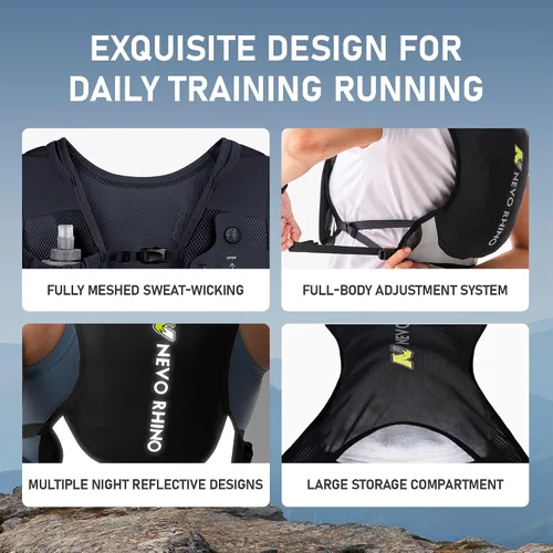 Vista 5 de Chaleco para correr con Botella Blanda de 350 ML de TPU, Chaleco Pequeño de Agua para Correr - Correas de Pecho Ajustables, Chaleco Ligero