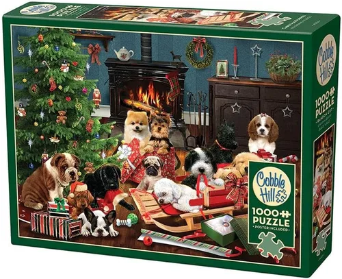 Vista 4 de Rompecabezas de 1000 piezas de Cobble Hill - Gatos navideños - Póster de muestra incluido