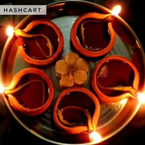 Vista 6 de Diyas de arcilla de Diwali Diya Diyas para Pooja con mechas de algodón [14 piezas] - Lámpara de aceite Puja india Diwali Pooja - Decoración