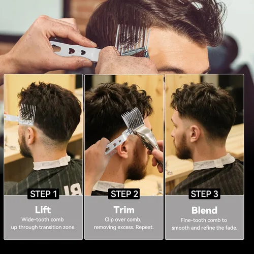 Vista 4 de Juego de peines profesionales Blend Friend Fade en color negro para barbero, peines profesionales para hombres y niños, herramientas de corte