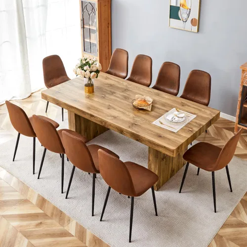 Vista 20 de gopop Mesa de comedor de mármol de 63 pulgadas, tablero de mesa de comedor MDF con patrón de mármol y base para cocina y comedor.