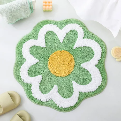 Vista 8 de TRUEDAYS Alfombra de baño de flores verdes para suelo de baño, pequeña alfombra de baño antideslizante de absorción de agua, alfombra de baño ultra