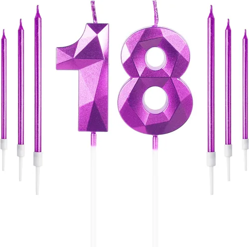 Vista 118 de Vela rosa de cumpleaños número 1 con 6 velas largas, decoraciones de decoración de pastel para fiesta de niña de 1 año, suministros de celebración