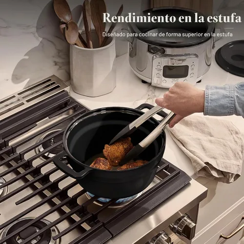 Vista 5 de All-Clad Olla de cocción lenta eléctrica 7 en 1 de 5 cuartos de galón con acero inoxidable y hierro fundido, 1200 W - Olla esmaltada negra
