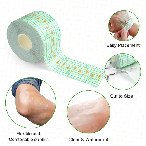 Vista 2 de LotFancy - Vendaje de cuidado posterior para tatuajes, rollo de 2 pulgadas x 13 yardas, impermeable, transparente Transparent Film Dressing