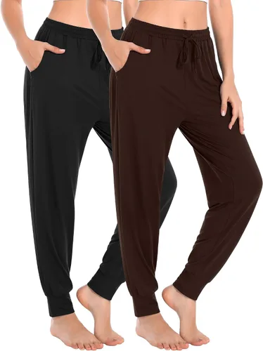 Vista 15 de Envlon - Pantalones de yoga para mujer, sueltos, ligeros, pantalones de entrenamiento, con cordón, cómodos, joggers casuales, con bolsillos Negro