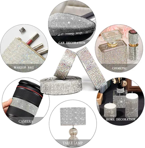 Vista 6 de 4 Rollos de Cinta Autoadhesiva de Diamantes de Imitación de Cristal, Cinta de Diamantes Bling con Adhesivos de 2 mm para Manualidades, Boda, AB