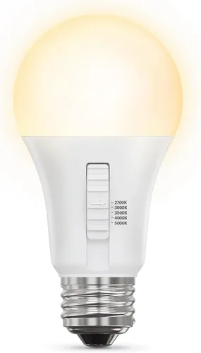 Vista 2 de Bombilla LED A19 de Feit Electric, equivalente a 100 W, no regulable, 5CCT, base media E26, CRI 90, 1500 lúmenes, blanco ajustable, vida útil