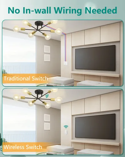 Vista 2 de Interruptores inalámbricos para luces, no requiere cableado en la pared, interruptor de luz de control remoto, interruptor de panel inalámbrico
