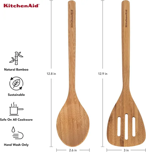 Vista 2 de KitchenAid Juego de espátula y cuchara de bambú, 2 piezas