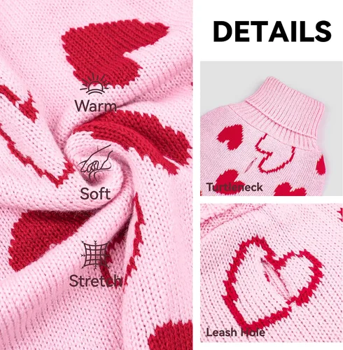 Vista 6 de cyeollo Vestido suéter para perro de San Valentín, suéteres cálidos de cuello alto para perros pequeños y niñas, ropa de punto elástico