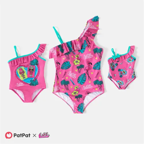 Vista 7 de L.O.L. Surprise! Mommy and Me - Traje de baño de una pieza con estampado de un hombro y volantes familiares a juego