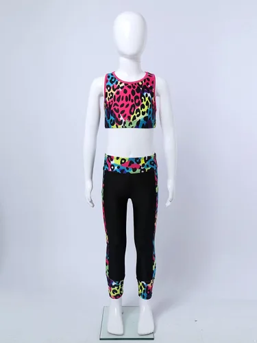 Vista 7 de JEATHA Conjunto de camiseta sin mangas con pantalones para niñas y niñas, para gimnasia, yoga, entrenamiento, ropa deportiva