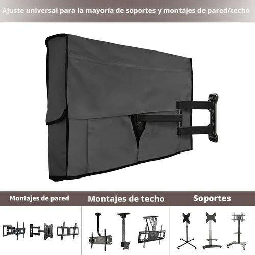 Vista 4 de ULTCOVER Funda impermeable para televisores de exterior de pantalla plana de 28 a 32 pulgadas, cubre también los elementos de montaje y los Negro