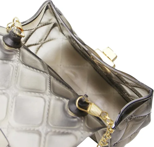 Vista 3 de Bolso cruzado para niñas pequeñas, mini bolso de gelatina, color caramelo, bolsa de hombro transparente con asa superior de perlas
